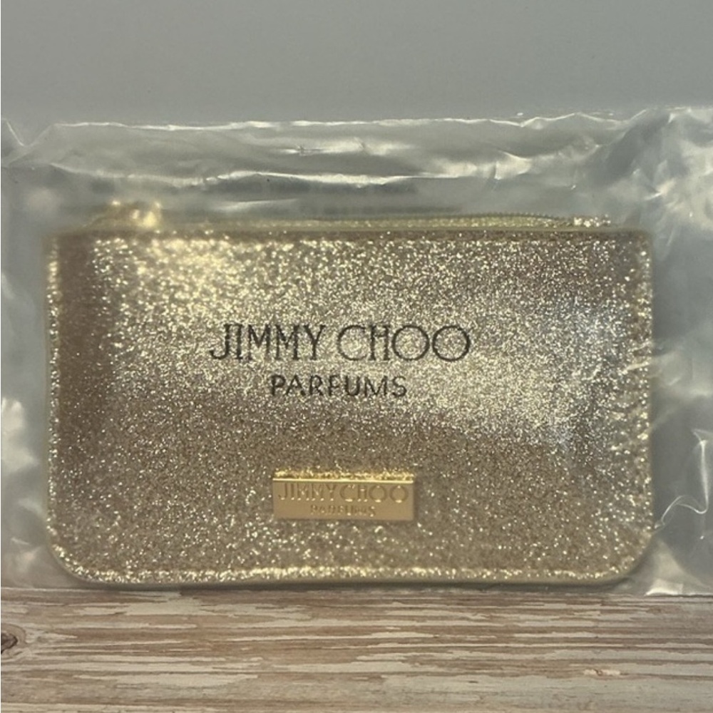 Jimmy Choo Gold Glitter Pouch and Travel Spray I Want Choo Duo NEW